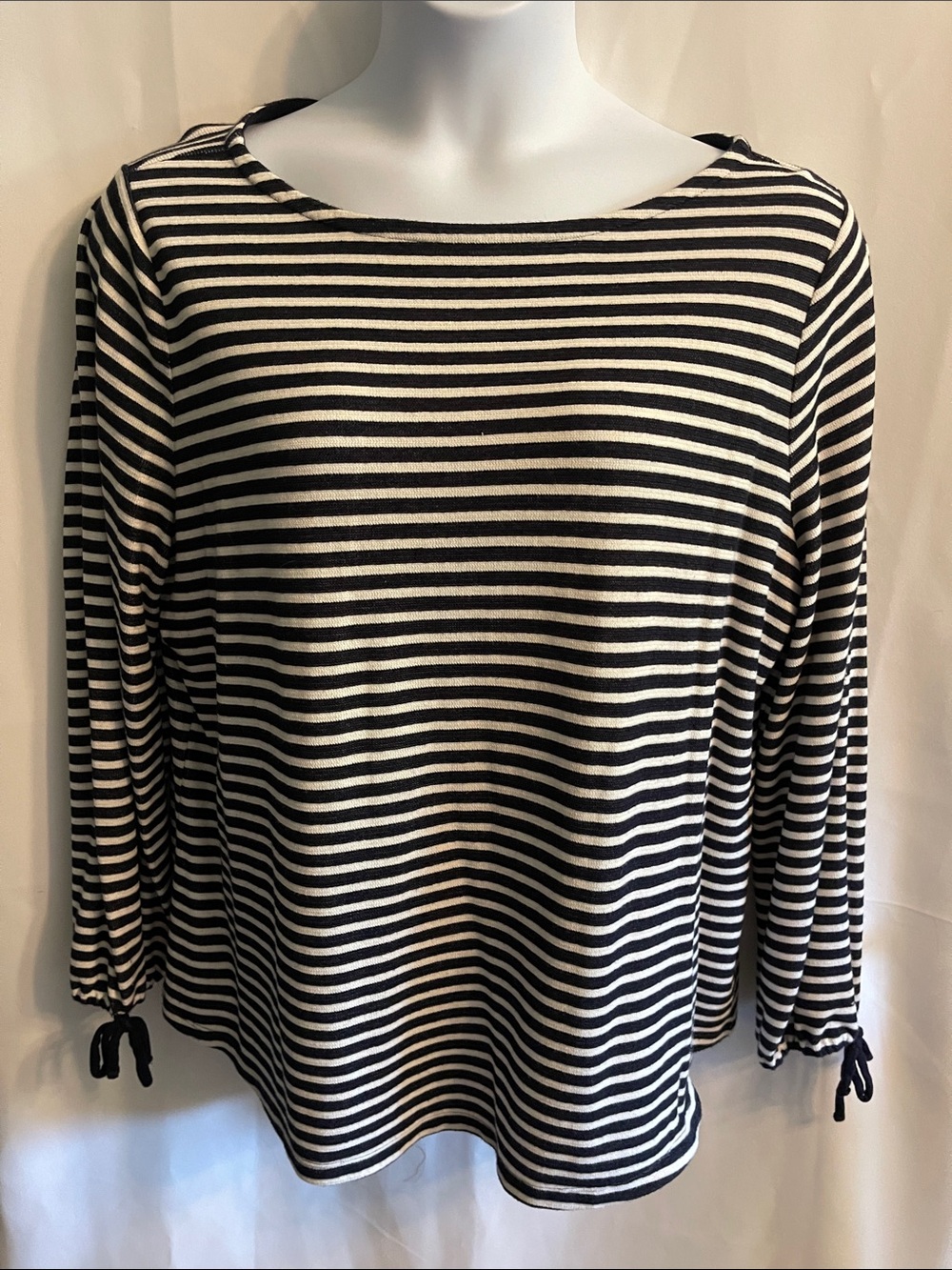 Talbots Navy Blue & White Striped Long Sleeve Boatneck Top 2X